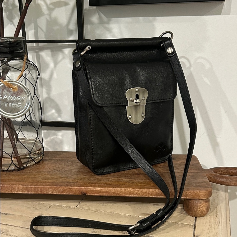 Patricia Nash Black Leather Messenger Bag
